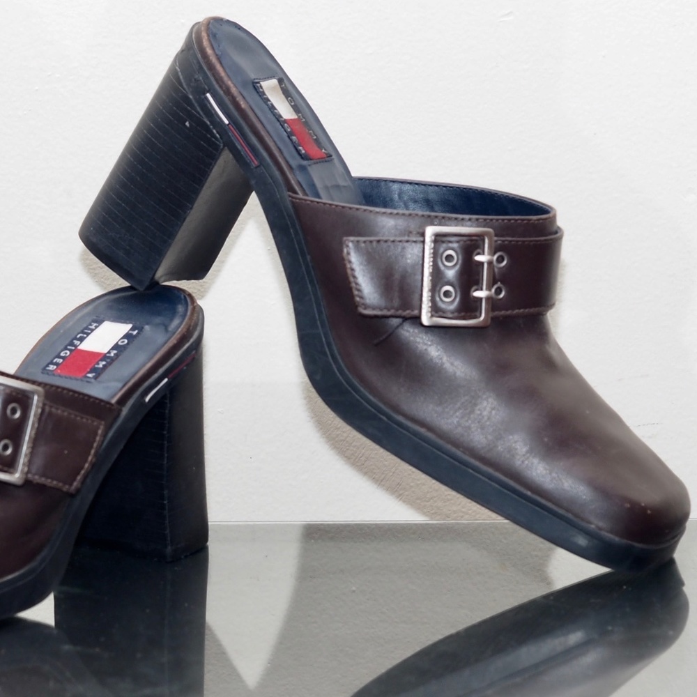 Vintage Tommy Hilfiger TH Square toed Heeled Clogs